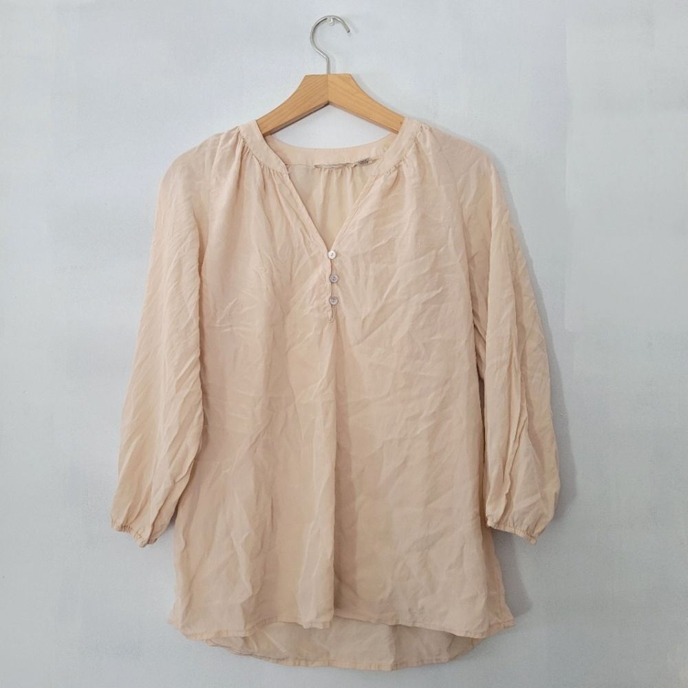 Max Studio 100% Silk Peach Blouse Top 3/4 Sleeves M